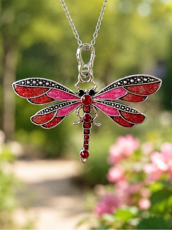Source Unknown Jewelry - 🌸 Dragonfly Pendant Necklace in Pink and Red